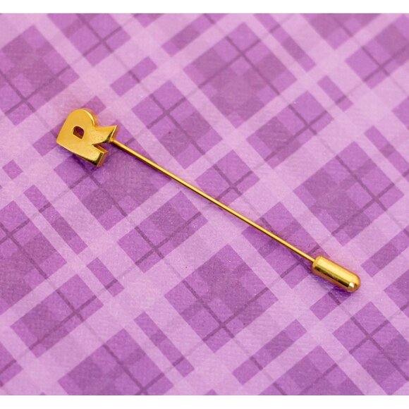 Vintage Letter R Gold Tone Simple Stick Pin by Crown Trifari - V13 - Picture 1 of 3